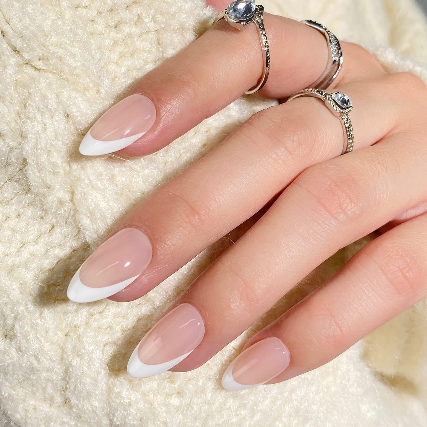 BTArtbox French Tip Press On Nails - Almond Stick On Nails for Women, Glue On Nails with Nail Glue - Berry French & White French
