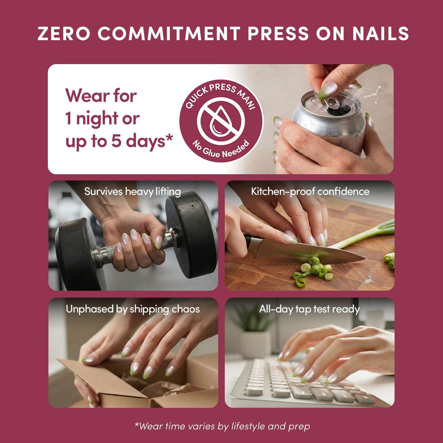 Glamnetic Quick Press Mani - No Glue Press On Nails, Just Peel and Stick, Almond Extra Short Nails, Mess Free, Salon Quality Stick On Nails, Lime Beam | in 15 Sizes - 30 Nail Kit | Gift For Mom