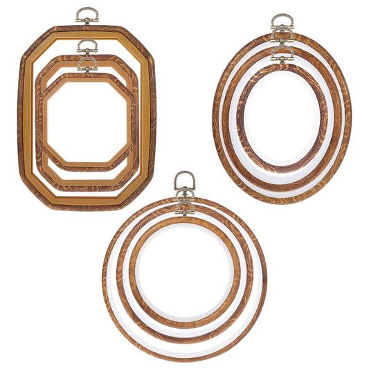 9Pcs Embroidery Hoop Frame Imitated Wood Decorative Embroidery Hoop Circle Oval Octagonal Cross Stitch Hoops for Display Sewing Craft Hanging Ornament(Various Sizes)