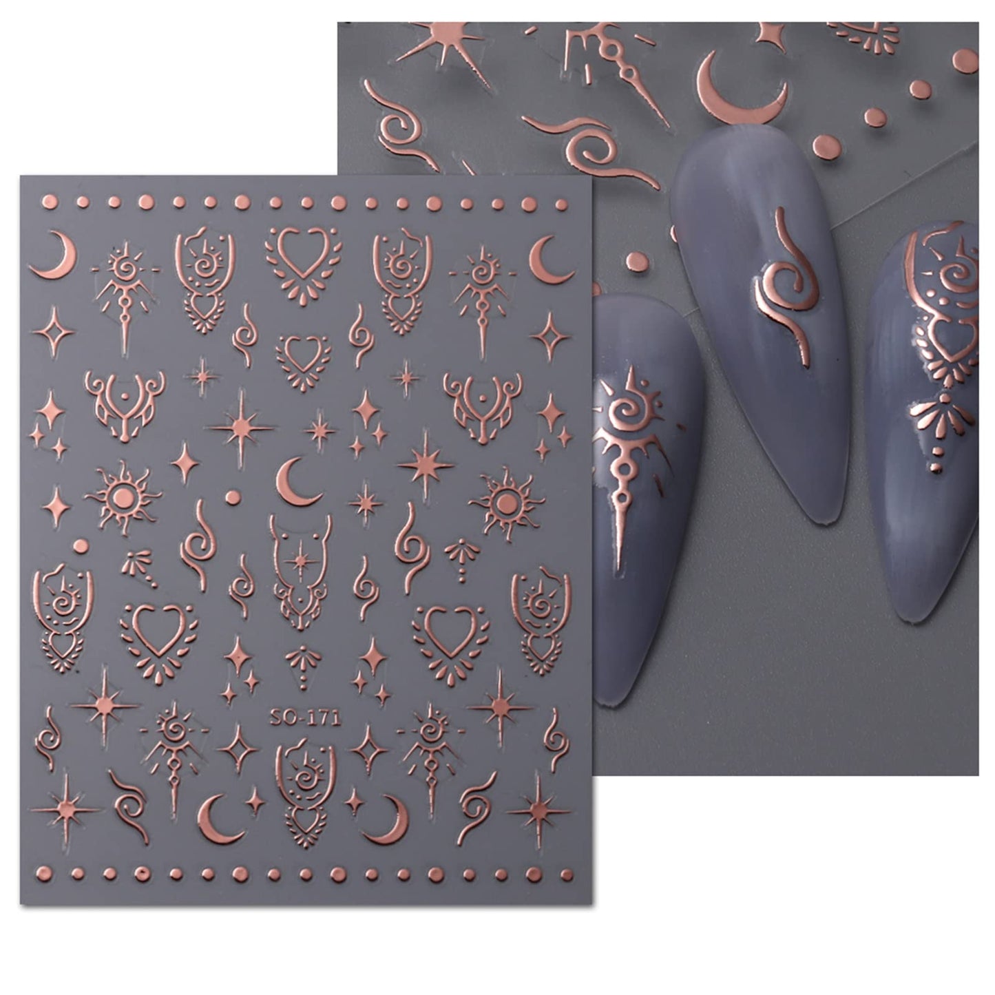 JMEOWIO 9 Sheets Moon Star Nail Art Stickers Decals Self-Adhesive Pegatinas Uñas Sun Nail Supplies Nail Art Design Decoration Accessories