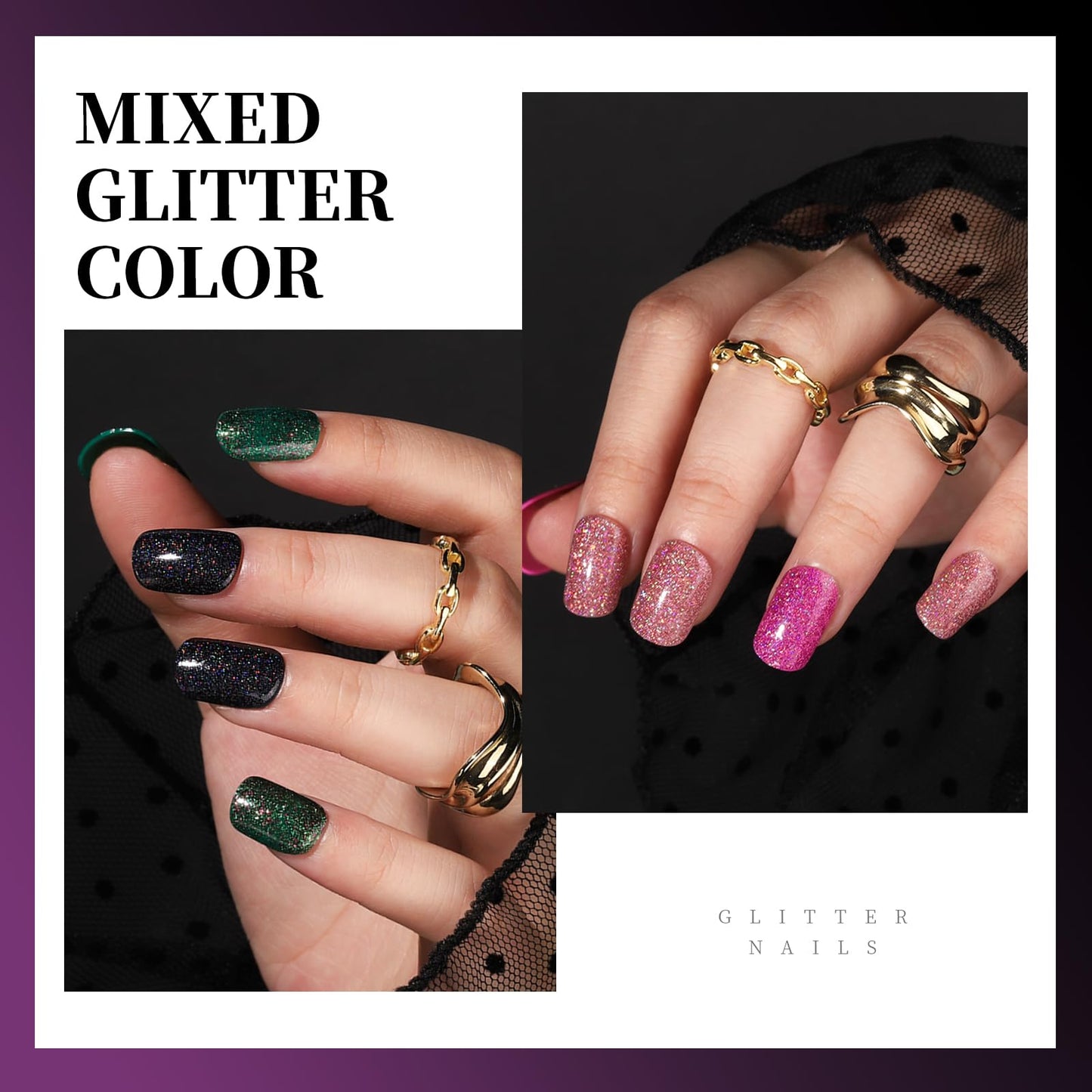 Teenitor Short Press on Nails,288PCS Glitter Square Press on Nails, Fake Nails, Short False Nails, Finger Nails