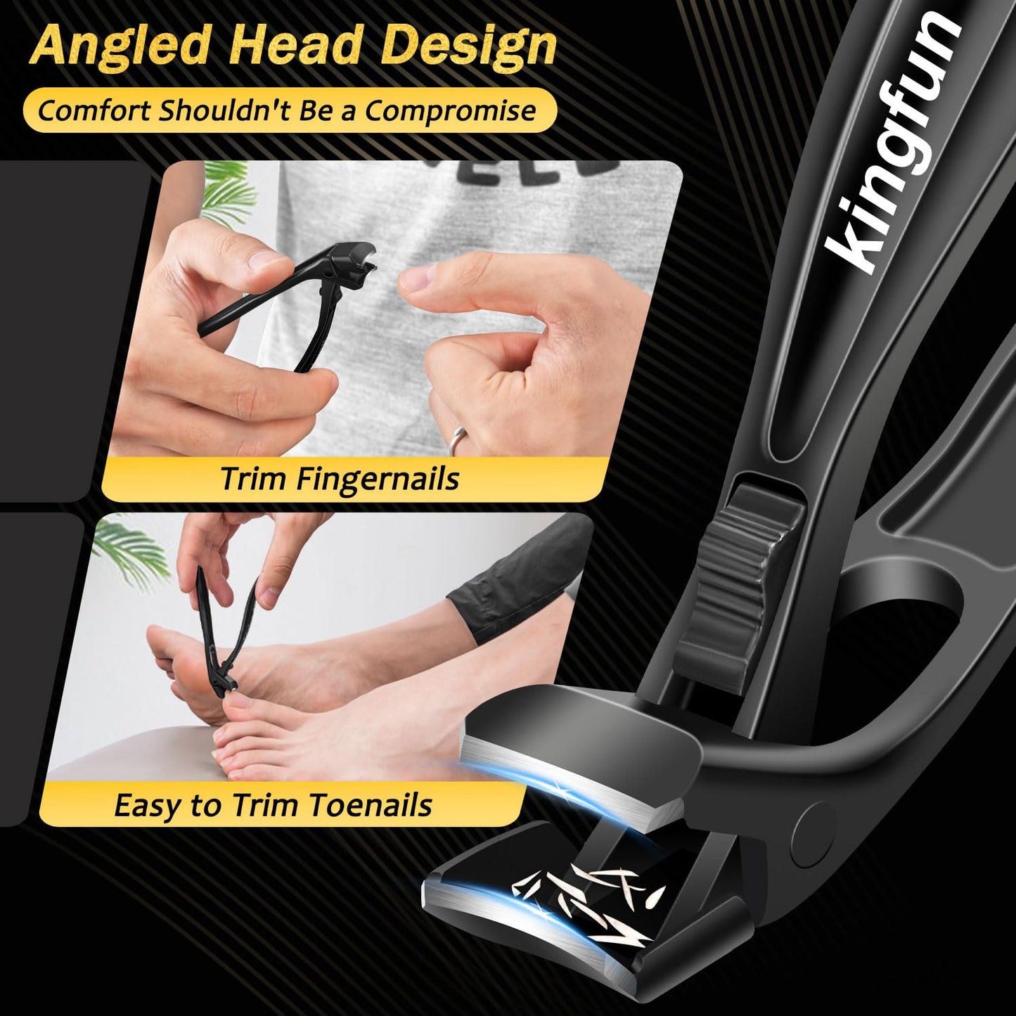 Kingfun Toenail Clippers for Seniors, Ingrown Toe Nail Clippers for Thick Nails for Seniors, Heavy Duty Toenail Clippers for Thick Toenails, Angled Head Thick Toe Nail Clippers for Men 5Pcs