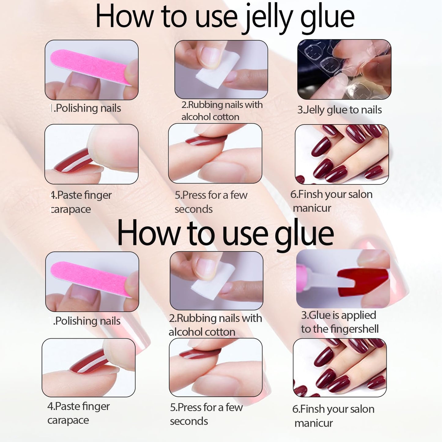 Hrnsnails Short Square Press On Nails, Glue On Nails Short Fake Nails with White French Tip Nails Glossy Designs, Nails Press Ons Soft Gel False Nails,Artificial Nails Stick On Nails for Women