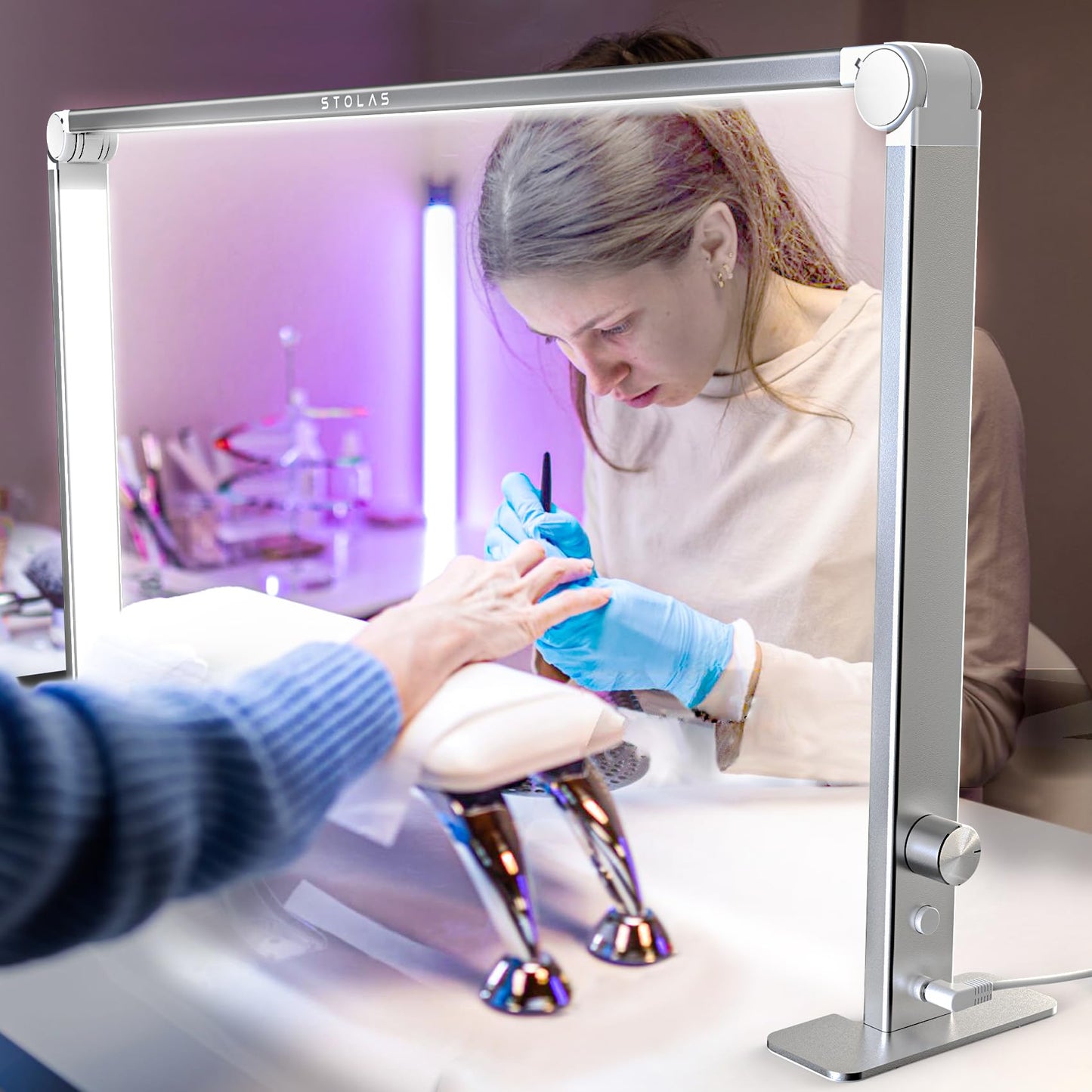 STOLAS Nail Tech Lamp for Desk, 4000K-6000K Dimmable LED Manicure Lamp, Desk Light for Nail Tech-Silver