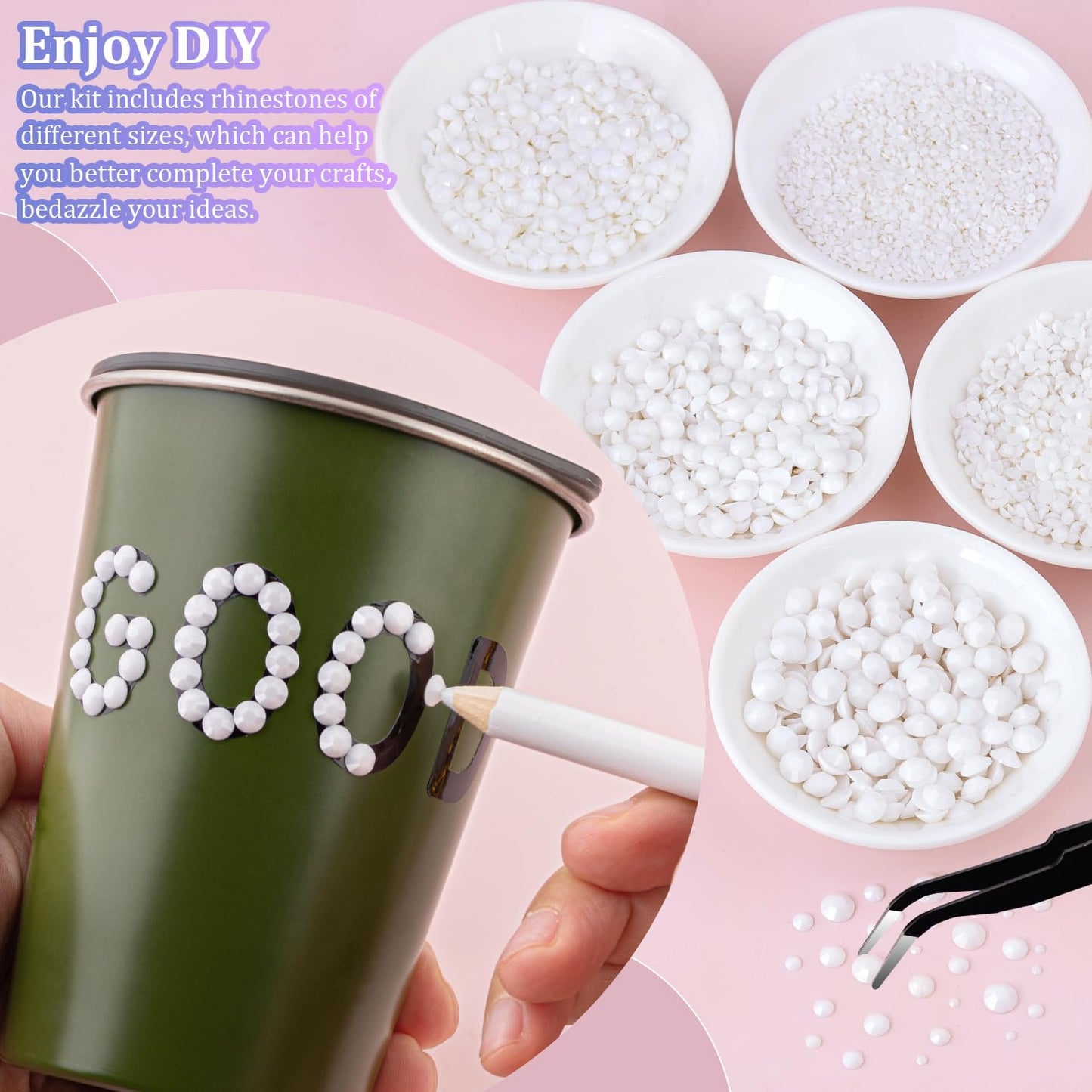 25000Pcs Resin Rhinestones with Tweezers for Crafting, White 2-6mm Mixed Sizes Non Hotfix Flatback Gems, Bedazzling Crystal for DIY Craft Clothing Mugs Tumblers Shoes Fabric Decor Nail Art