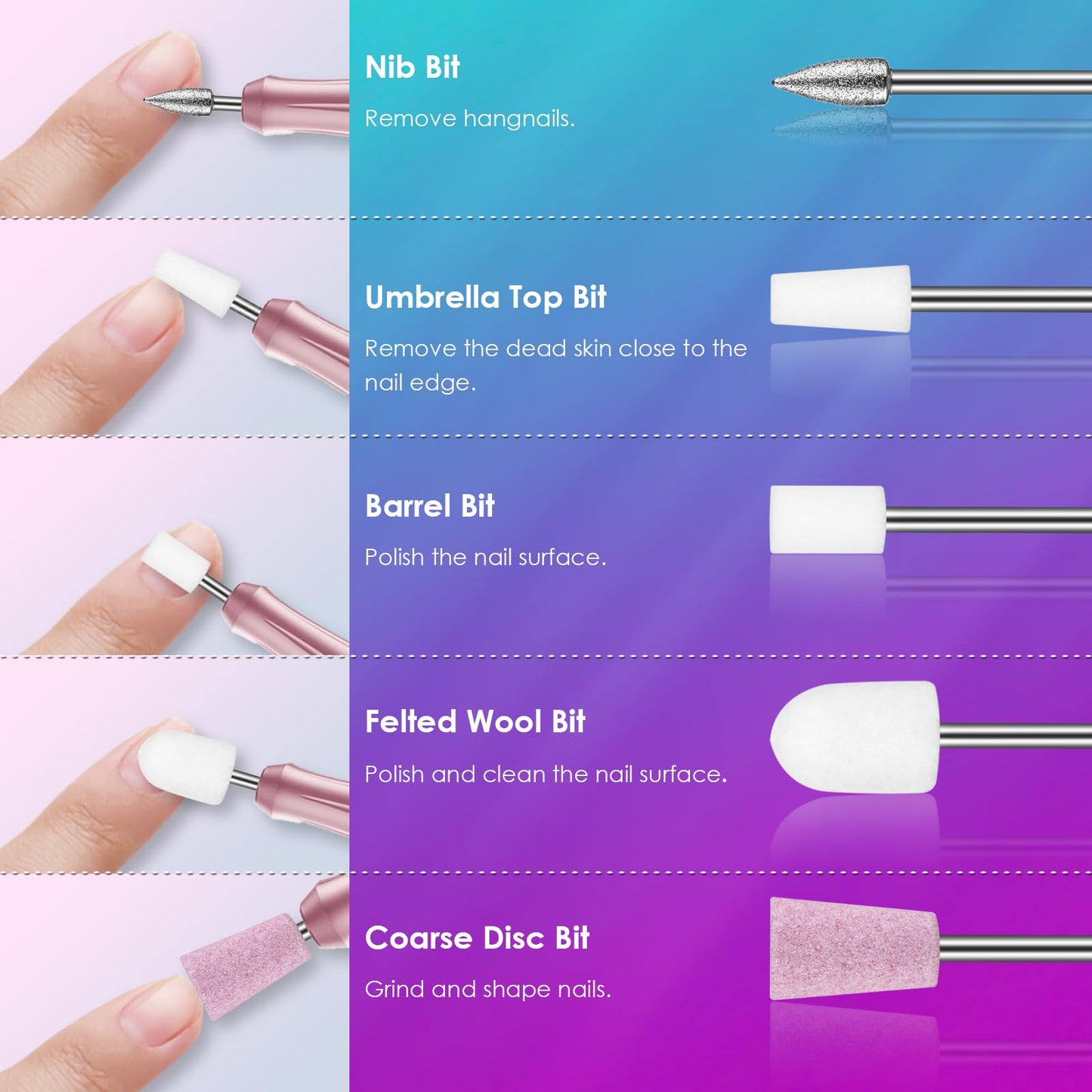 26PCS Nail Drill Bits Set with Holder Case, 3/32 inch Ceramic Safety Bits for Nail Drill, Diamond Cuticle Efile Nail Drill Bits, Remover Bits for Acrylic Gel Nail Tech Manicure Pedicure, Home Salon
