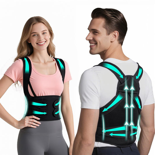 Back Brace Posture Corrector for Men & Women, Upgraded Full Back Support with Adjustable Shoulder Straightener and Waist Support Straps, Breathable Back Brace for Office Work, Long Sitting & Daily Wear, Comfortable Posture Support for Upper & Lower Back M