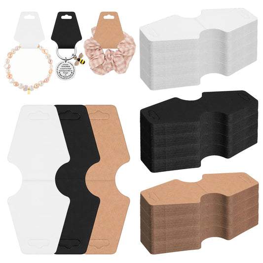 Glarks 300pcs 5 x 2In Jewelry Display Cards Set, Brown, Black, White Kraft Paper Bracelet Display Cards, Hang Tags Card, Key chains, Earring Packaging Cards for Necklaces