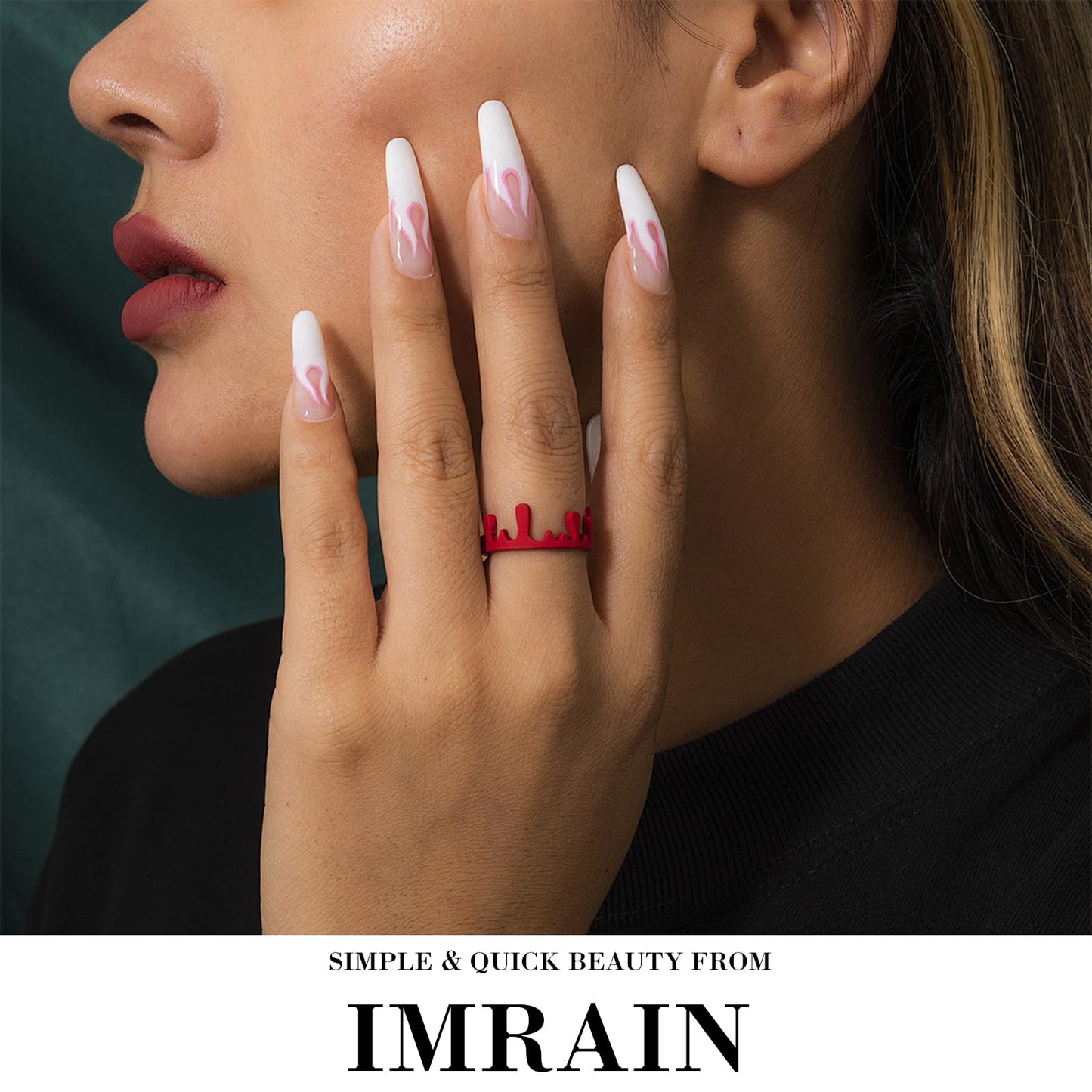 IMRAIN Press on Nails Long Stiletto Fake Nails Nude Pink Ombre Glossy Glue on Nails Full Cover Nature Artificial Gel Stick on False Nails for Women 24Pcs