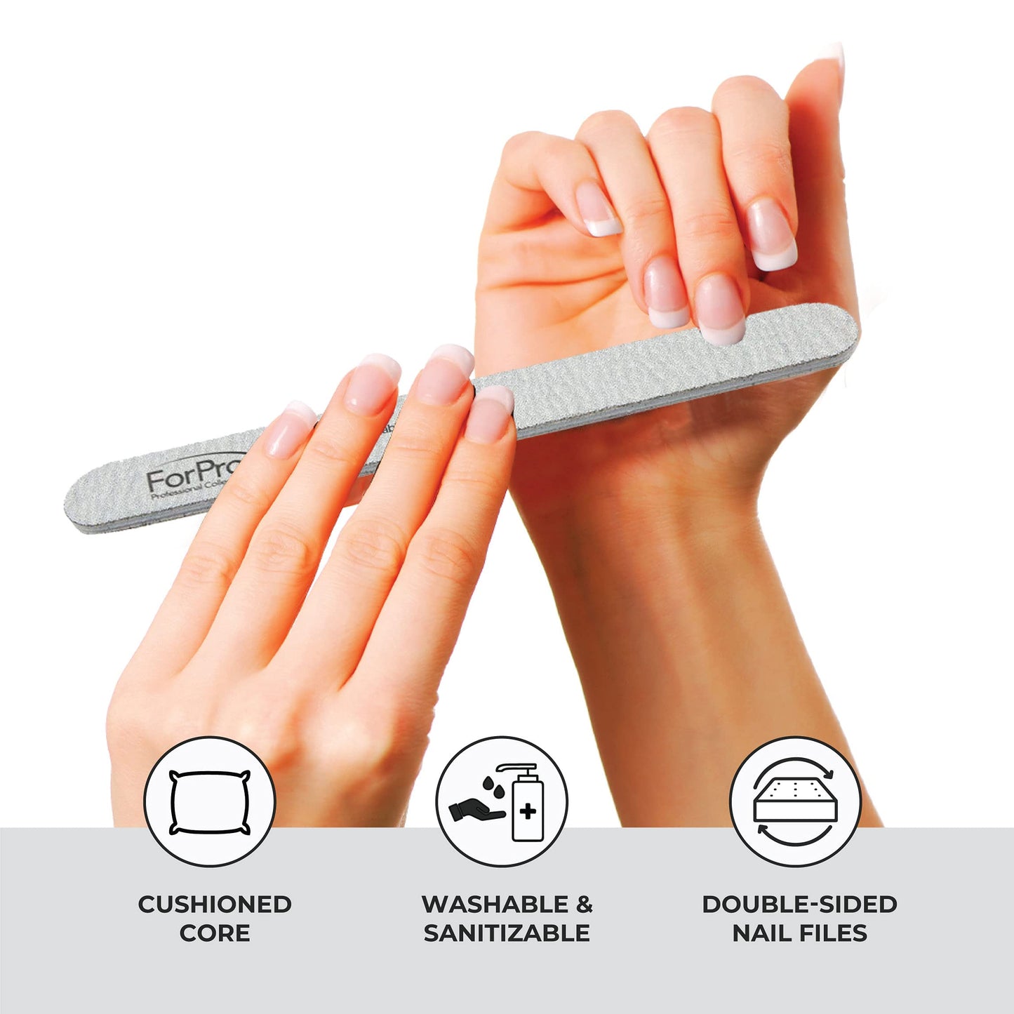ForPro Professional Collection ForPro Zebra Foam Board, 80/80 Grit, Double-Sided Manicure Nail File, 7 inches L x .75 inches W, Black, 50 Count