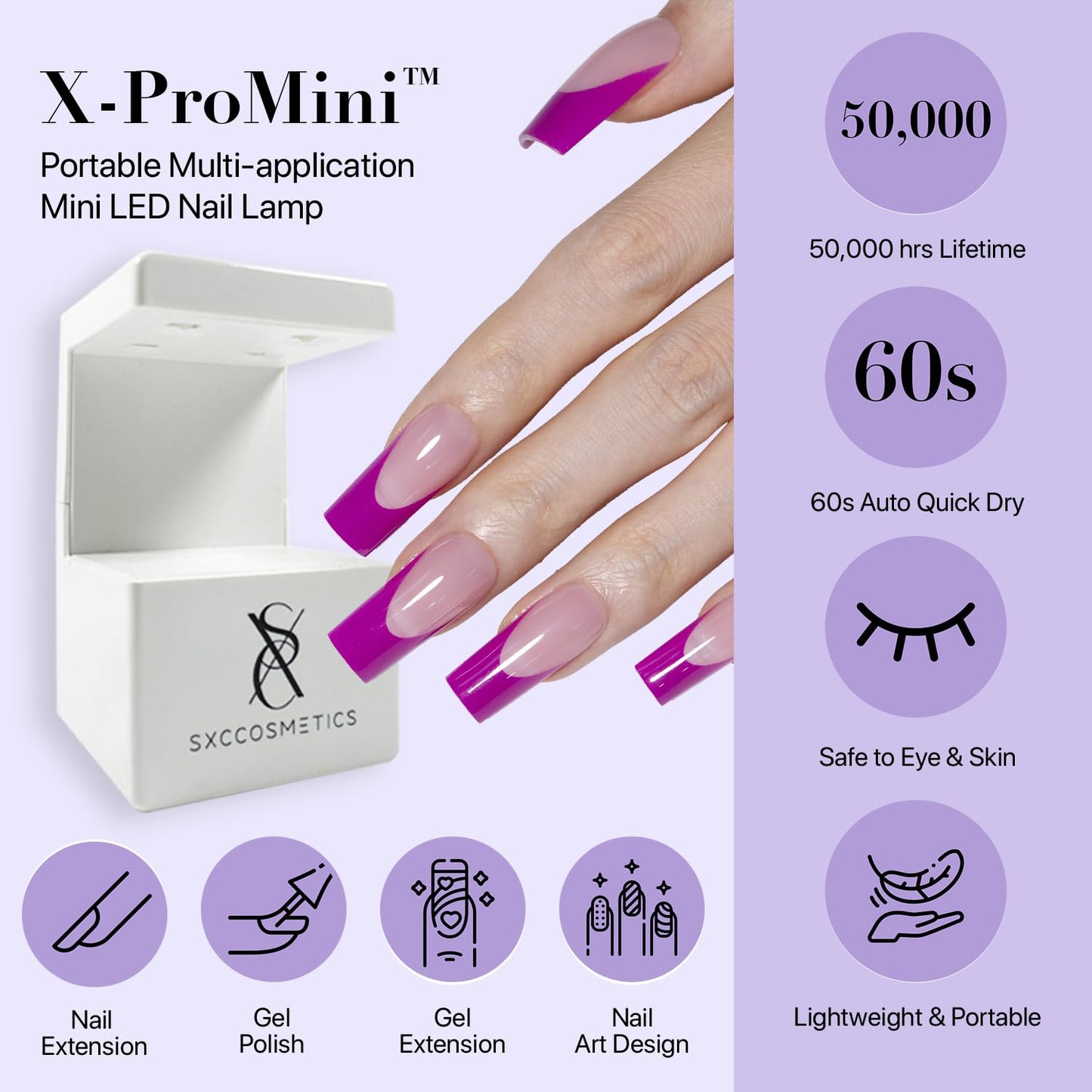 SXC Cosmetics French Tip Press On Nails – Purple Series, Short Coffin, X-Pro Tips Starter Kit | 160PCS, 16 Sizes, 5 Styles, Beginner-Friendly