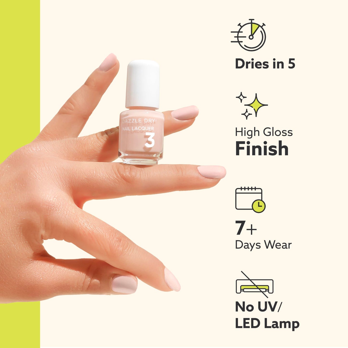 Dazzle Dry Mini Kit 4 Step System - Not Quite Nude, a full coverage peaches-and-cream nude. Full coverage cream. (5 Piece Kit / 5 Manicures)