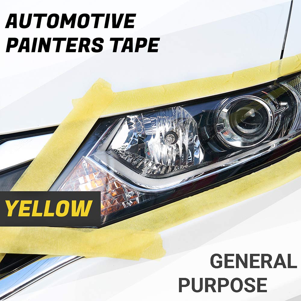 Lichamp 10-Pack Automotive Refinish Masking Tape Yellow 36mm x 55m, Cars Vehicles Auto Body Paint Tape, Automotive Painters Tapes Bulk Set 1.4-inch x 180-foot x 10 Rolls (600 Total Yards)