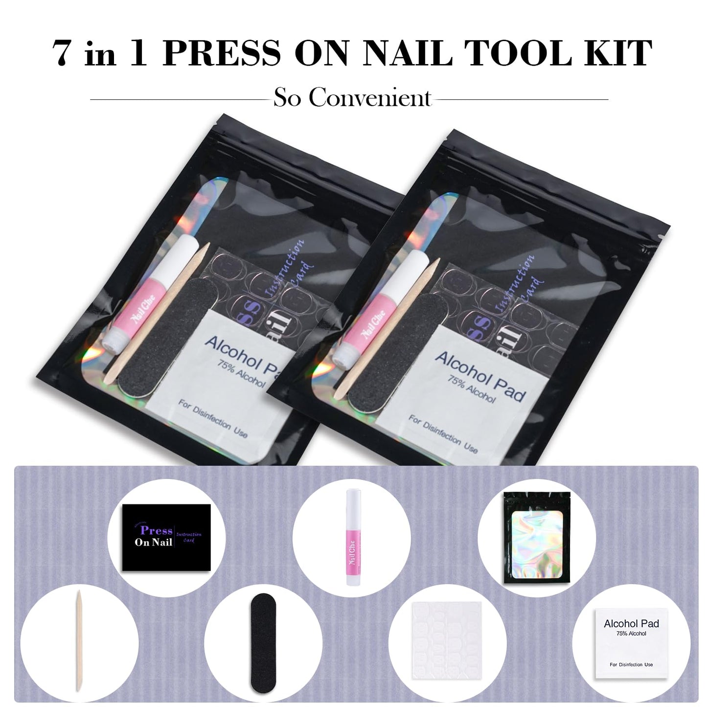 Disposable Nail Supplies Kits,Professional Manicure Press On Nail Tool Kit With Nail File,Adhesive Tabs,Nail Glue,Sticks, Prep Pads,Bags,Cards for Nail Business(Black-140pcs20set)