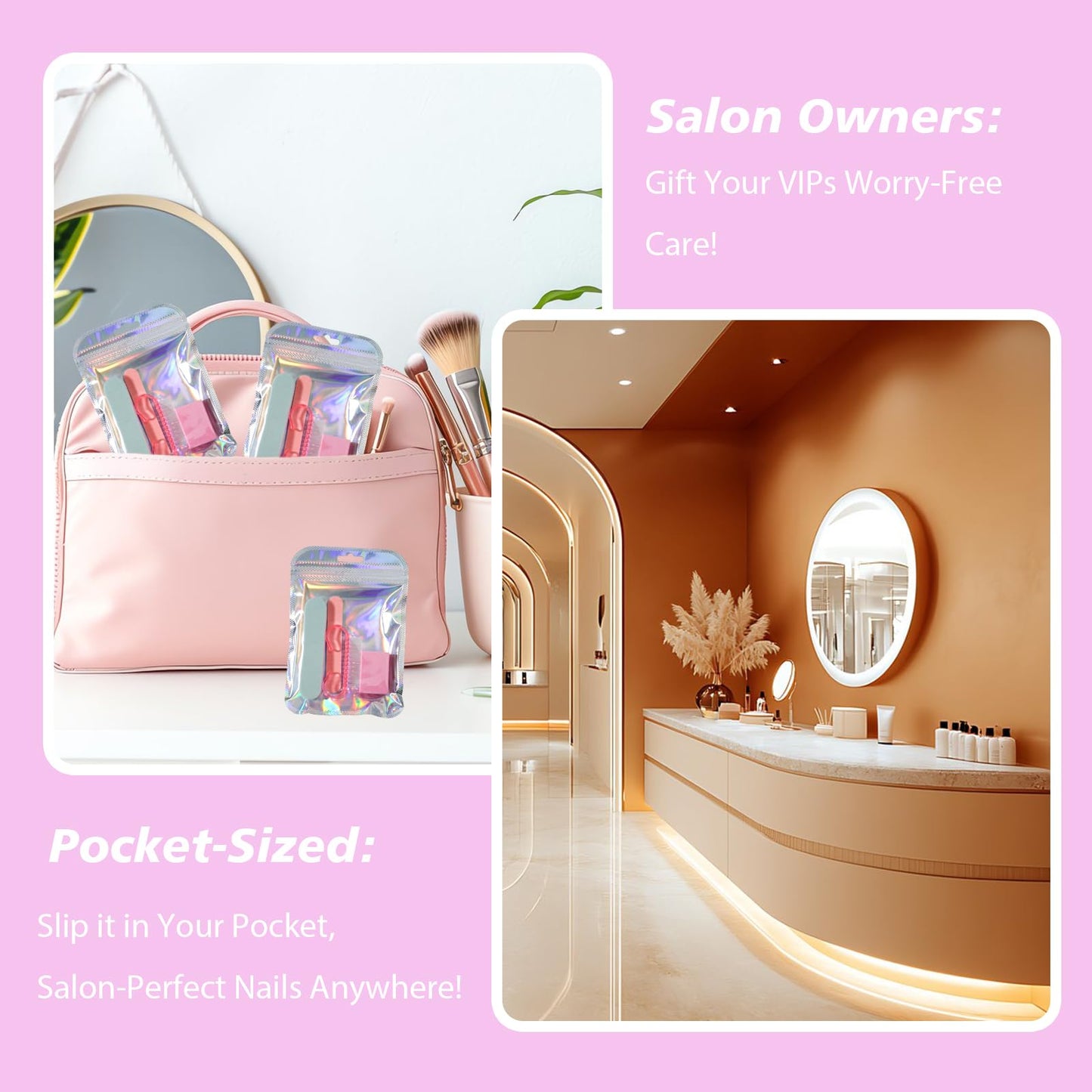 Disposable Manicure Kit Professional, 18 Set Press On Nail Tool Kit with Nail File, Nail Buffer, Nail Buffer Block, Nail Handle Brush, Wood Stick, Packaging Bag (Pink)