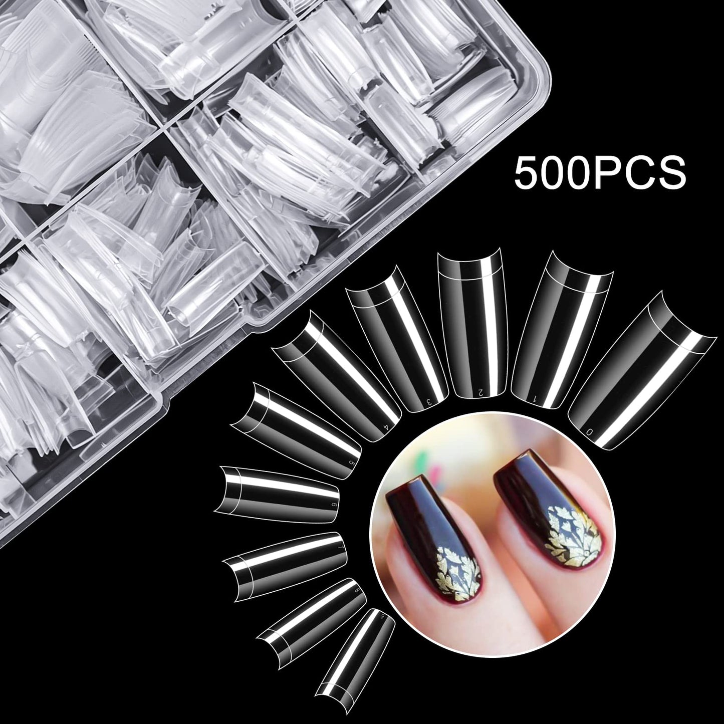 krofaue 500PCS Clear False Nails Tips & 500PCS Half Cover False Nails Tips