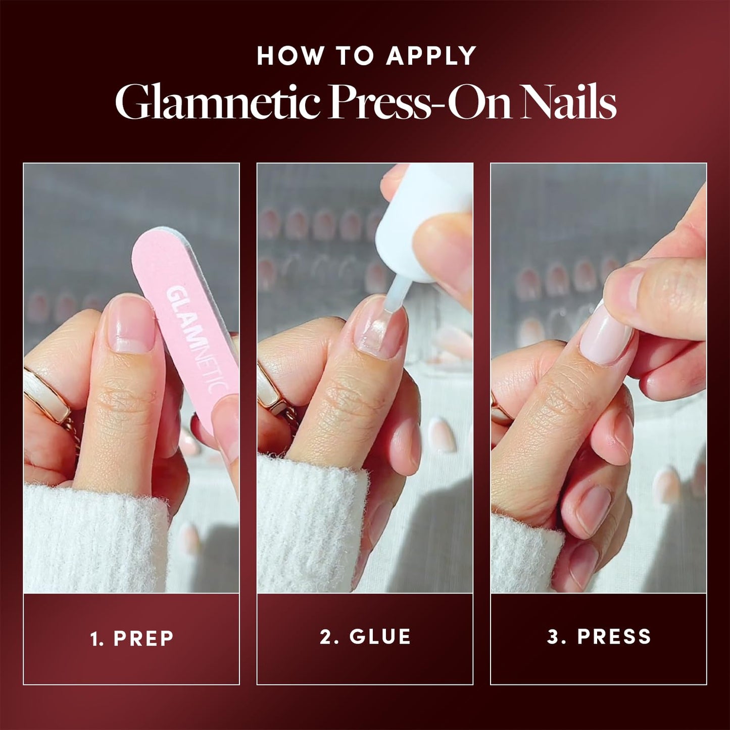 Glamnetic Press On Nails x Harry Potter™ - Lumos | Short Squoval Fake Nails with Velvet Blue Magnetic Gradient Tips, Salon Quality Officially Licensed | 15 Sizes - 30 Nail Kit with Glue