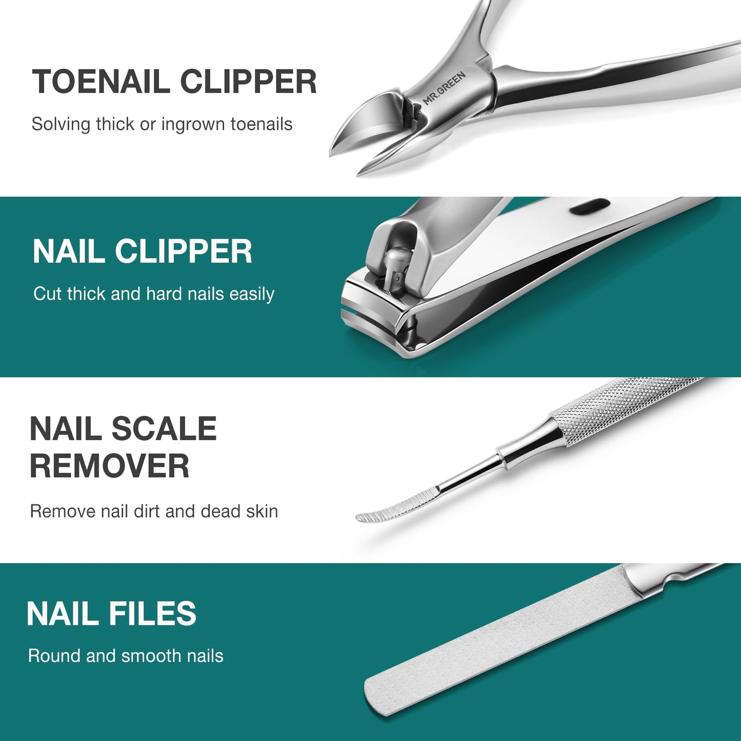 MR.GREEN Pedicure Knife Set Professional Ingrown Toenail Clippers Foot Care Tools Stainless Steel Nail Cuticle Nippers Remover Kits (8 Pcs Set)