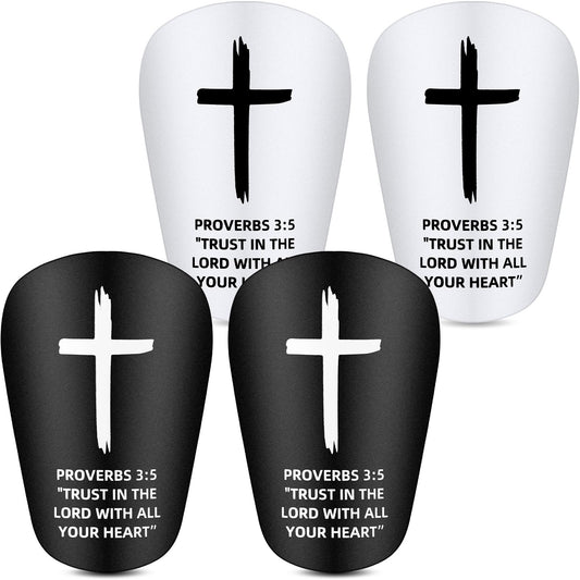 PullCrease 2 Pairs Mini Soccer Shin Guards Christian Faith Cross Small Shin Guards with Bible Verse Religious Soccer Football Pads for Kids Adult(Black, White,3.15 x 1.97 Inches,Proverbs 3:5)
