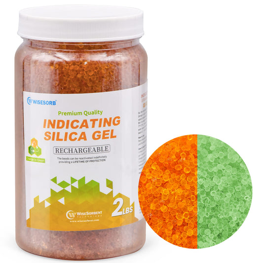 Wisesorb 2lbs Premium Orange Silica Gel Desiccant Beads(Industry Standard 2-4 mm) - Rechargeable & Indicating Silica Gel Beads