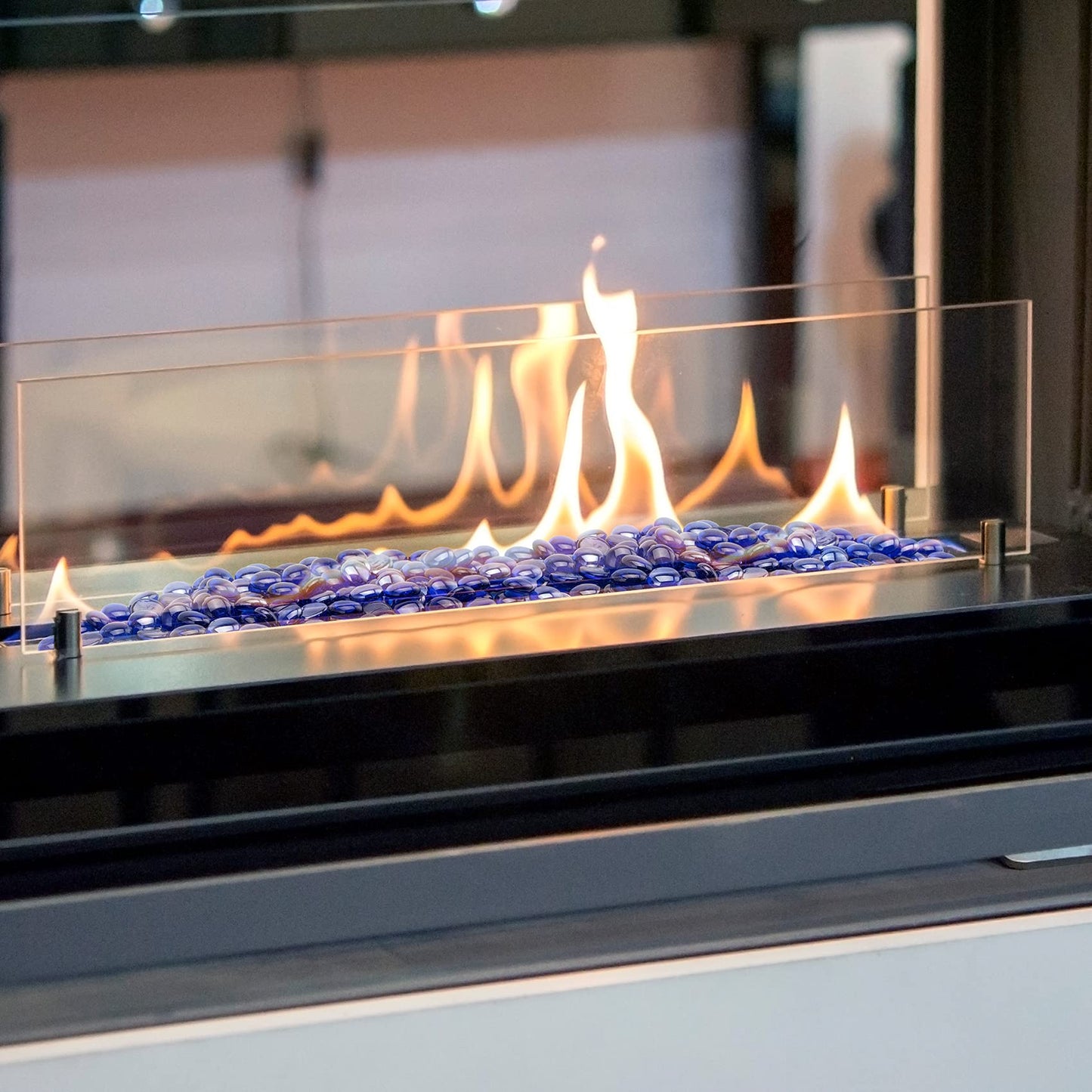 Stanbroil 10-Pound Fire Glass Beads - 1/2 inch Luster Fire Glass Drops for Fireplace Fire Pit | Gas Log Sets | Landscaping | Fish Tank, Royal Cobalt Blue Luster