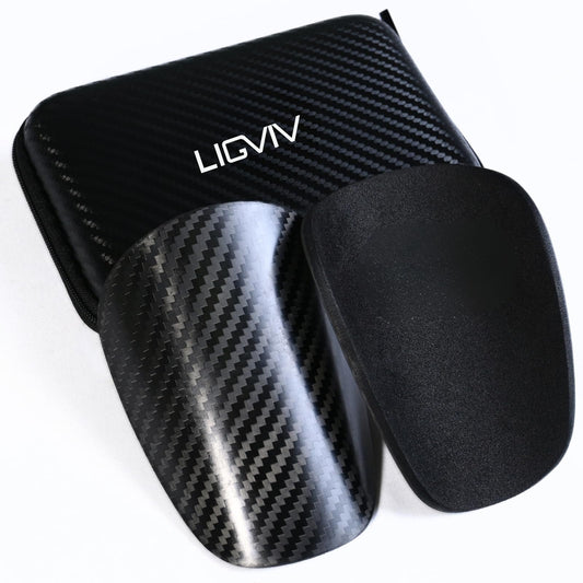 LIGVIV Mini Soccer Shin Guards - Carbon Fiber Shin Pads with Portable Carrying Case for Men, Women, Youths