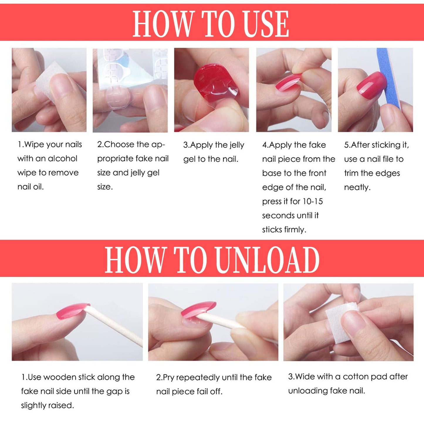Jremg Pink Press On Nails - Long Square Coffin Fake Nails, Pink White Ombre, Full Cover Acrylic, Glossy Gradient False Nails with Design Rhinestone, Stick On Nails for Women Girls Manicure, 24Pcs