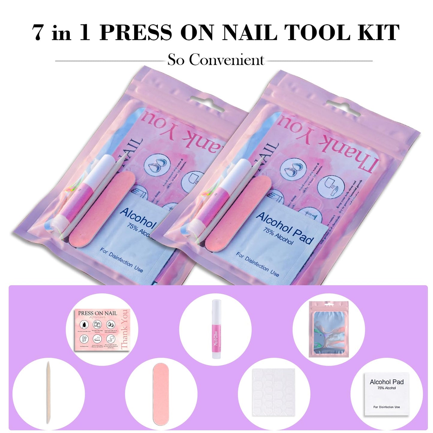 Disposable Nail Supplies Kits,Professional Manicure Press On Nail Tool Kit with Nail File,Adhesive Tabs,Nail Glue,Sticks, Prep Pads,Bags,Cards for Nail Business (140pcs20set-pink)