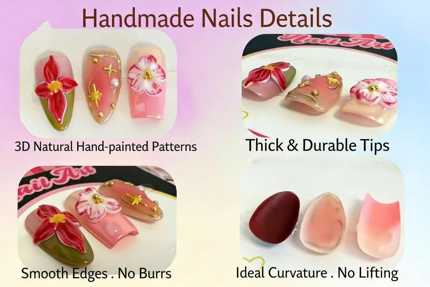 Haozerart Short Square Handmade Press on Nails 10Pcs - Luxury French Style Fake Nails with 3D Floral & Zebra Print, Shiny Cute False Nails for Women and Girls (M Size)