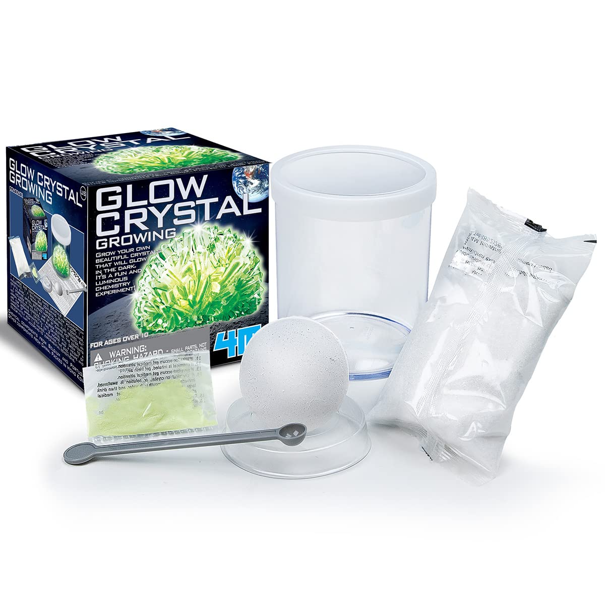 4M Glow Crystal Growing Kit - Grow a DIY Crystal Experiment Specimen, A Great Educational STEM Toys Crystal Making Gift for Kids & Teens, Boys & Girls