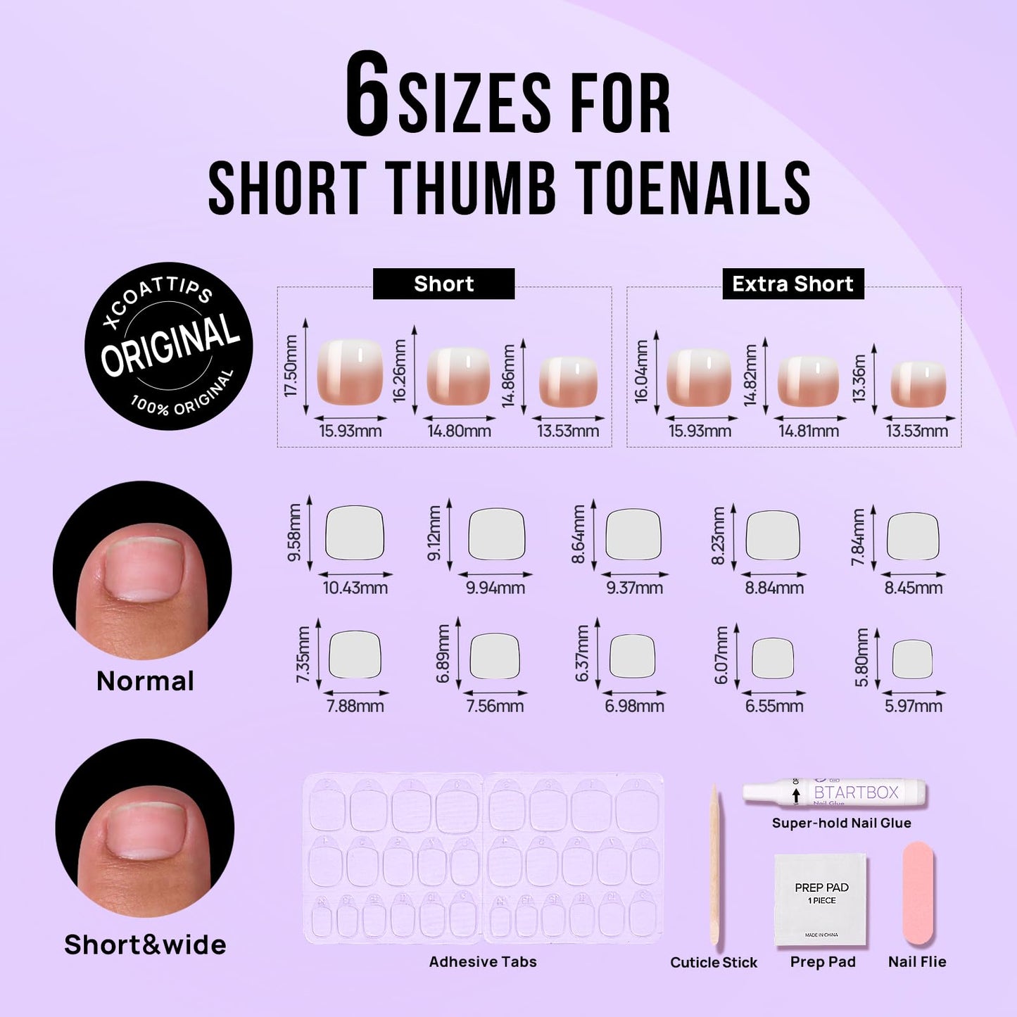 BTArtbox Toe Nails Press On Short, Brown Ombre Press On Toenails Square for Women, Squoval Press on Toe Nails with Glue, Fake Toenails in 16 Sizes- 32 Toenails Kit, Baby Boomer Brown