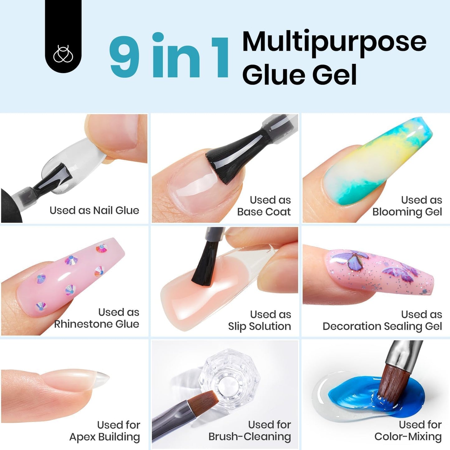 Beetles 9 In 1 Nail Glue Gel, 2Pcs 20ml Large Size Set for Nail Tips & Clear Press-On Nails, Self-Leveling Extension Gel, Designed for Frequent Use, DIY & Salon Ready, UV/LED Cured