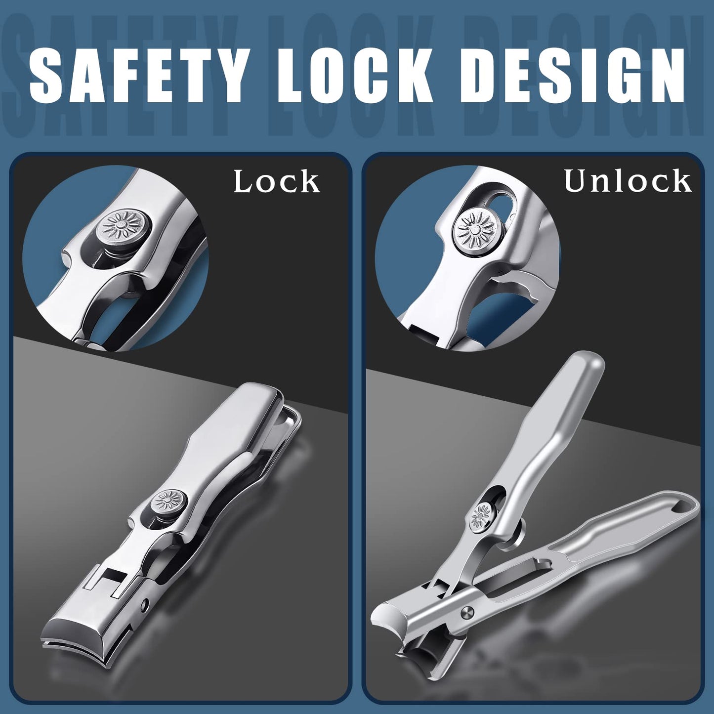German Nail Clippers for Men with Catcher, Heavy Duty Toe Nail Clippers for Thick Nails Seniors, Portable Ultra Sharp Fingernail Clippers with Wide Mouth, Anti Splash Stainless Steel Nail Cutter