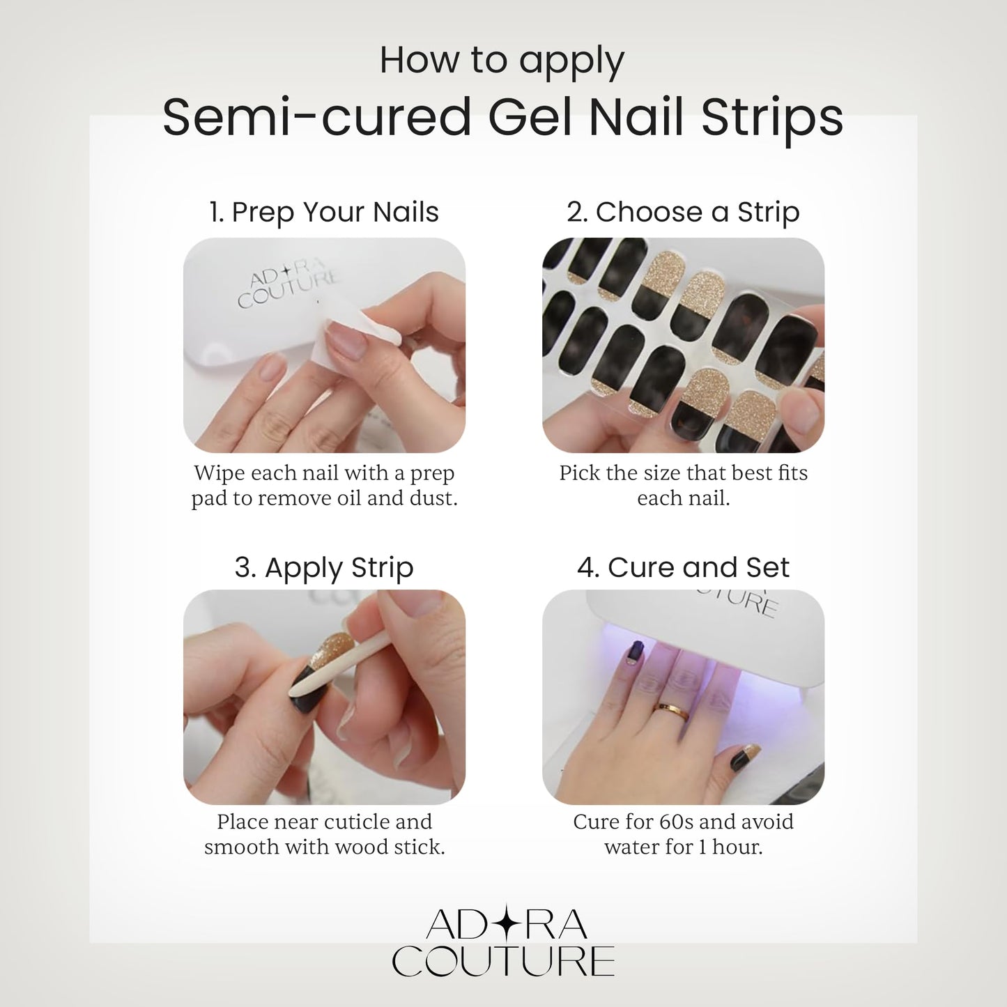 Adora Couture Semi-Cured Gel Nail Strips - 20 Salon-Quality Gel Sticker with UV Light Required, Long Lasting, Easy Application & Removal, Includes Prep Pad, Nail File, Wooden Stick (Dots Deluxe)