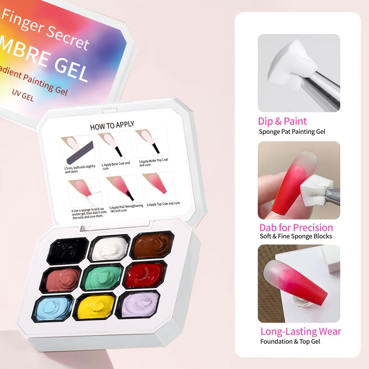 AOBOO Ombre Gel Polish Nail Sponges for Ombre 9 Series Colorful Blush Effect Gradient painting gel ombre & pat paint for nails Multistyle French Manicure Nail Art DIY Home (A1, 1)