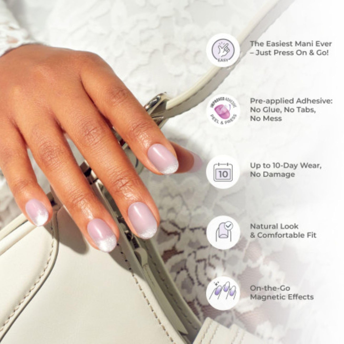 Kiss Impress No Glue Mani Press On Nails, ColorFX, 'Best Wishes', Black, Medium Size, Oval Shape, Includes 30 Nails, Prep Pad, Instructions Sheet, 1 Manicure Stick, 1 Mini File