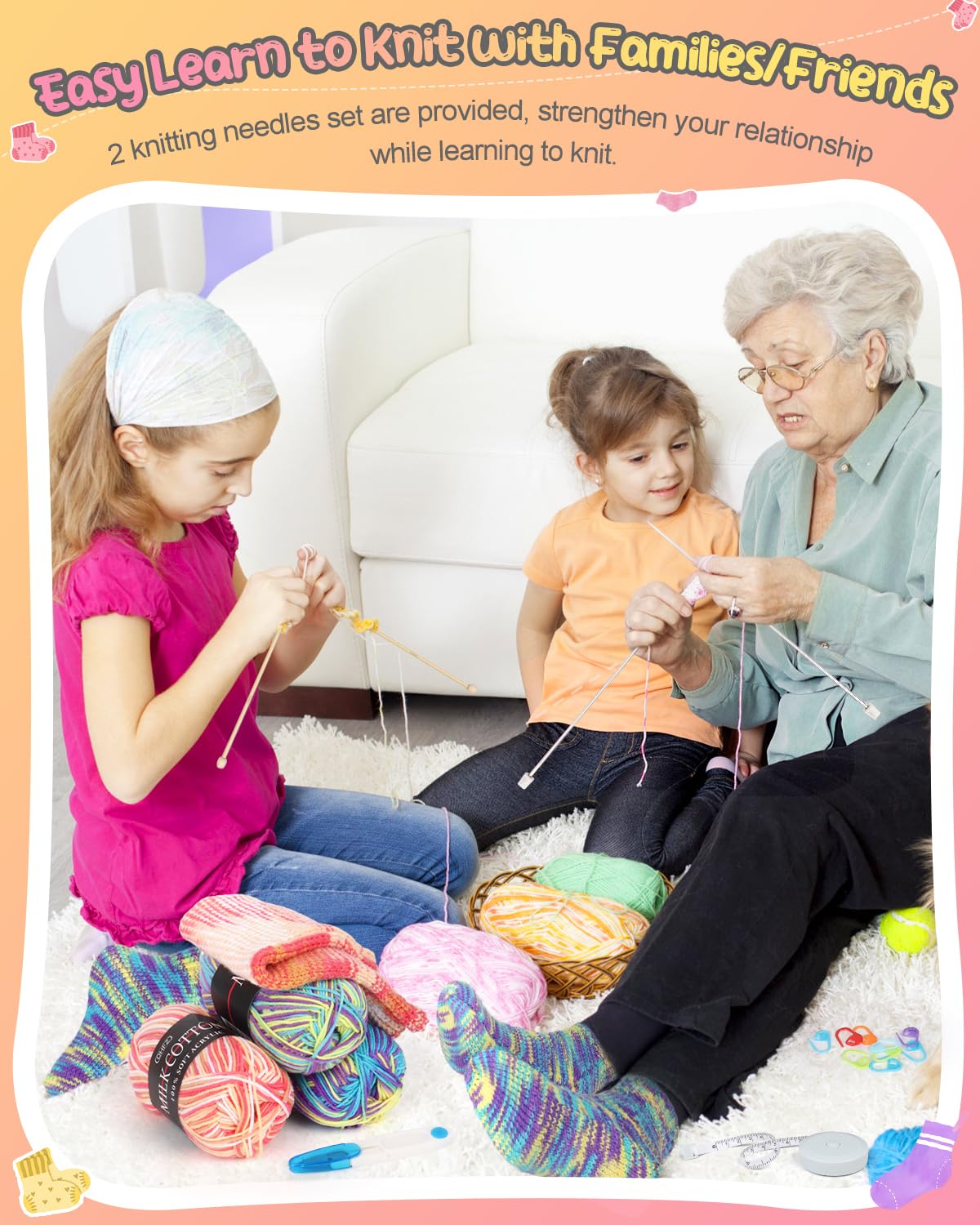Katech Beginner Knitting Kit for Adults, 4 Pcs Socks Yarn Knitting Kit with Step by Step Instruction and 4 Knitting Needles, Knitting Starter Kit for Learn to Knit Craft Kits Gift