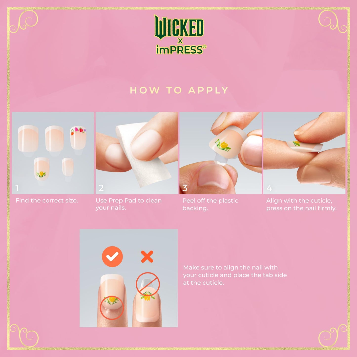 WICKED X imPRESS Press On Nails, New Improved Adhesive, Up To 10 Day Hold, ‘Glinda-fied’, Pink, Short Squoval, Includes 30 Fake Nails, 1 Prep Pad, 1 Manicure Stick, 1 Mini File