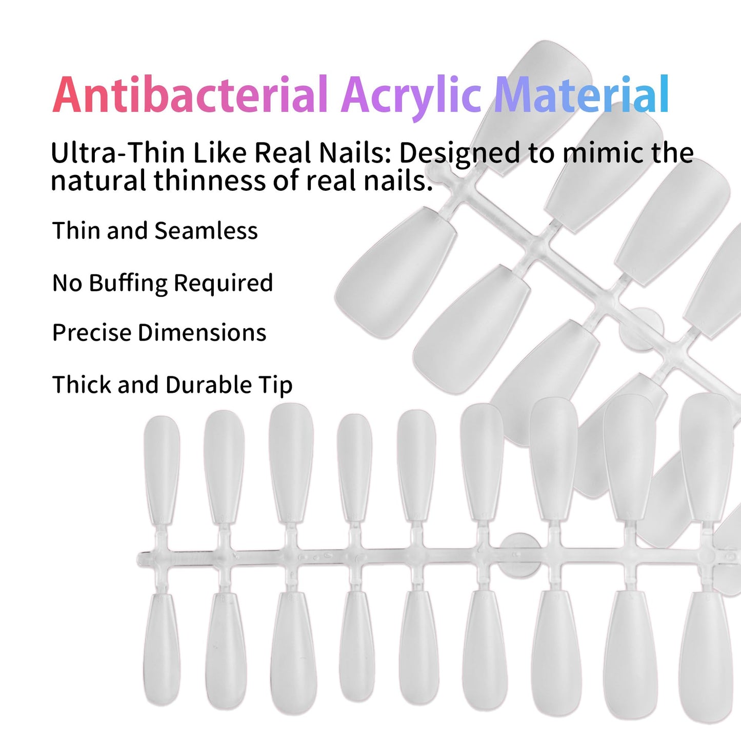 Sun&Beam Nails Clear Nail Tips – Full Cover Acrylic False Nails for Nail Art & Extensions 15 Sizes 240 Pcs (Extra Short Coffin)