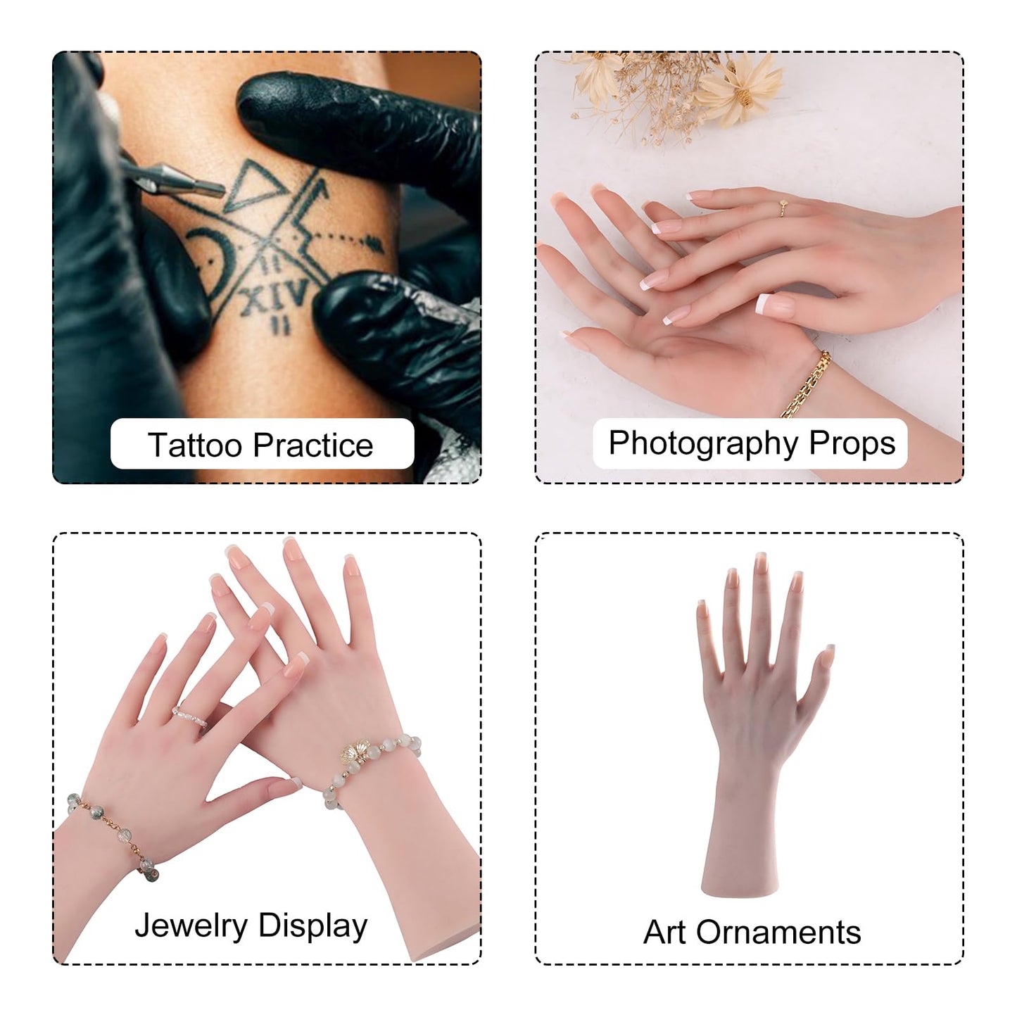 MOTLEYBEAN Realistic Silicone Female Hand Life Size Female Model Hand for Showing Jewelry Pranksters Halloween Props Photography Props (Ivory,Left Hand-Without Skeleton)