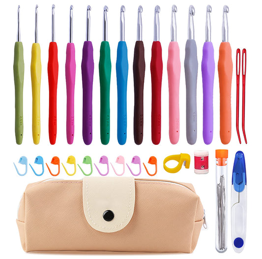Mayboos 38 Pack Crochet Hooks Set, 13 Pcs 2mm(b)-10mm(n) Ergonomic Crochet Hooks Set, Crochet Needle for Arthritic Hands with Storage Case for Beginners Extra Long  Knitting Needles
