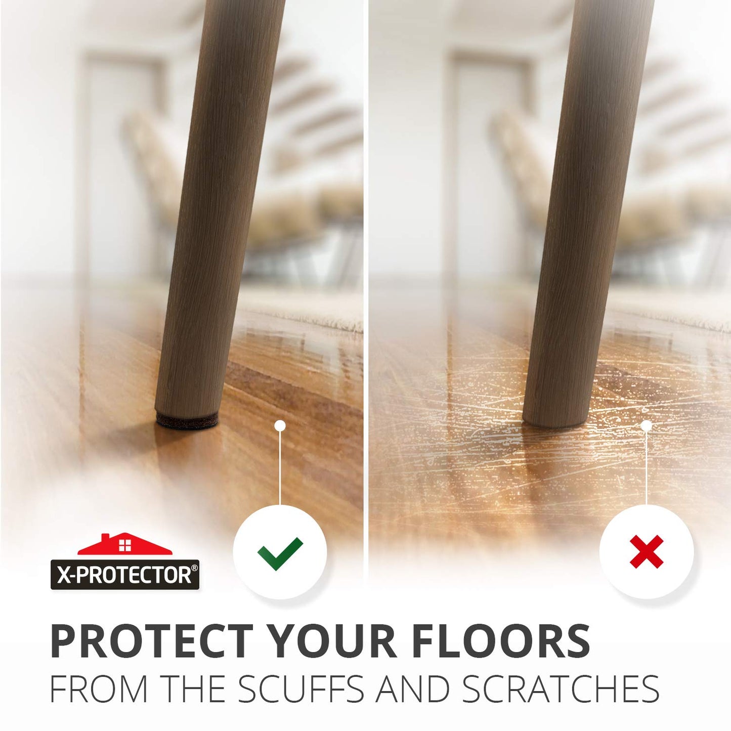 X-PROTECTOR Non Slip Furniture Pads - 8 pcs Premium Furniture Grippers 2"! Self-Adhesive Rubber Feet Furniture Feet - Ideal Non Skid Furniture Pad Floor Protectors - Keep Furniture in Place!