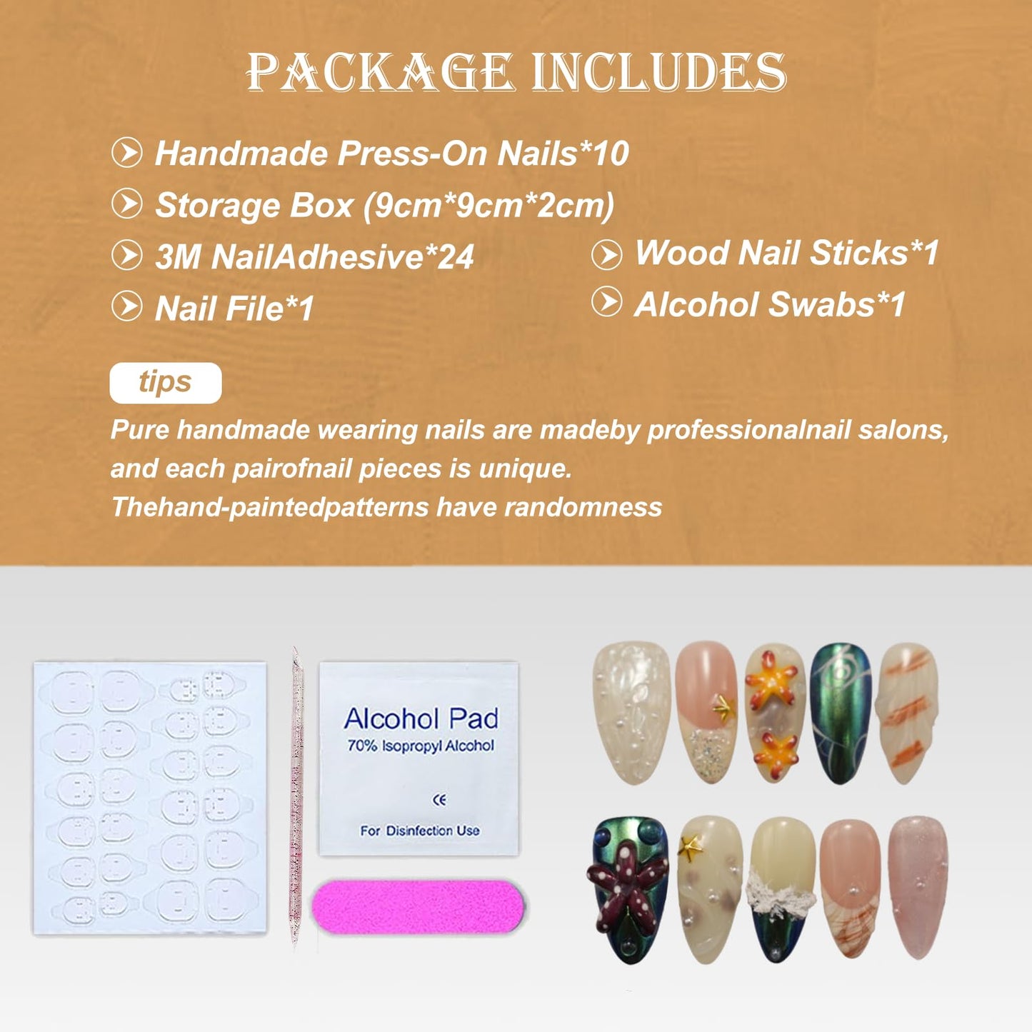 Handmade Press-On Nails for Women - Medium Almond Fake Nails | Luxury Gradient Blue 3D Floral Design | Reusable Salon-Quality Glossy Acrylic False Nails.（M Size)