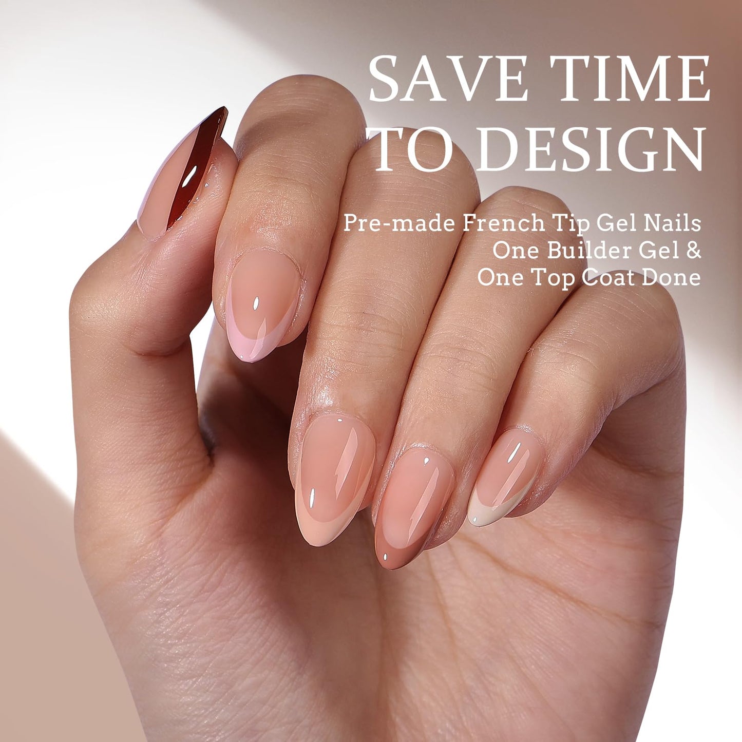BTArtboxnails XCOATTIPS Press on Nails - French Tip Press on Nails Short Almond, Skin Tones Soft Gel Nails False Nail Tips, Soak Off Acrylic Nails Extensions