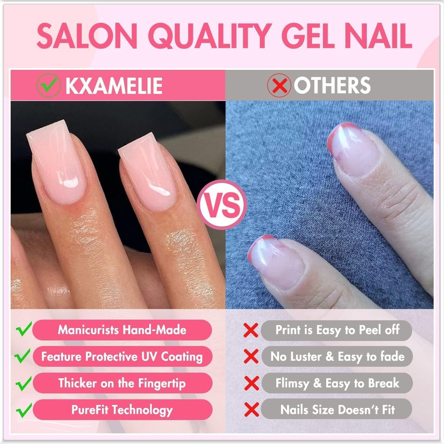 Dusty Pink Press on Nails Short Square, KXAMELIE Natural Gel Nails Glue on Acrylic Nails Press ons Featured Protective Coat Thick Reusable Fake Nails Solid Color 24 Short Coffin Artificial Nails
