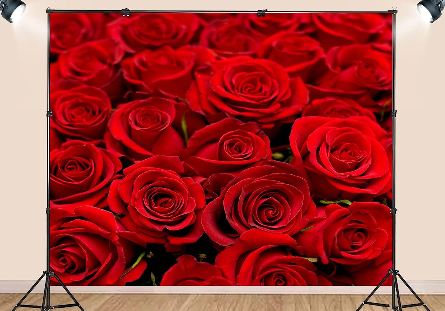 SHDASMIL 10X8ft Fabric Bright Red Roses Close Up Backdrop Fresh Floral Bouquet Background for Valentines Day Wedding