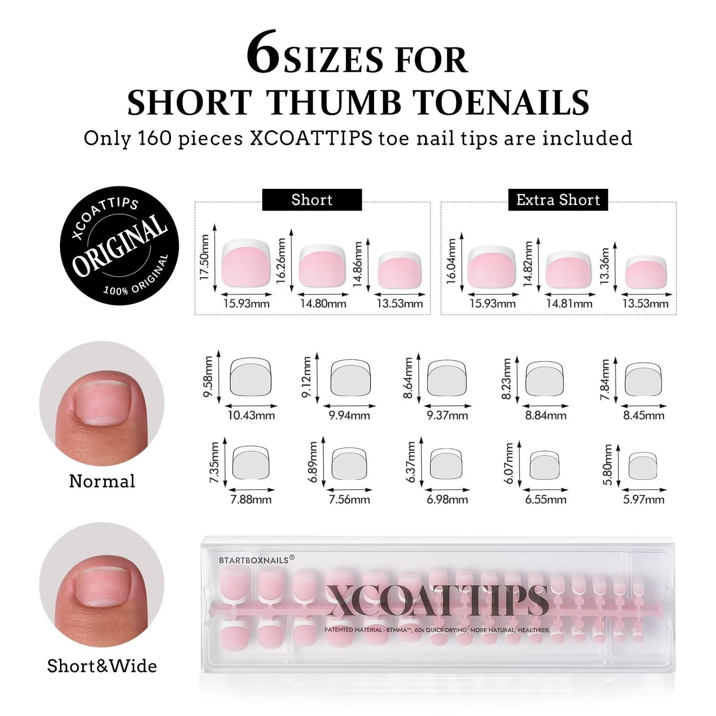 BTArtboxnails XCOATTIPS Toe Nail Tips - 160Pcs Short French Tip Press On Toenails, French Toe Nail Press Ons Pink Base, Soak Off Fake Toe Nail Extensions