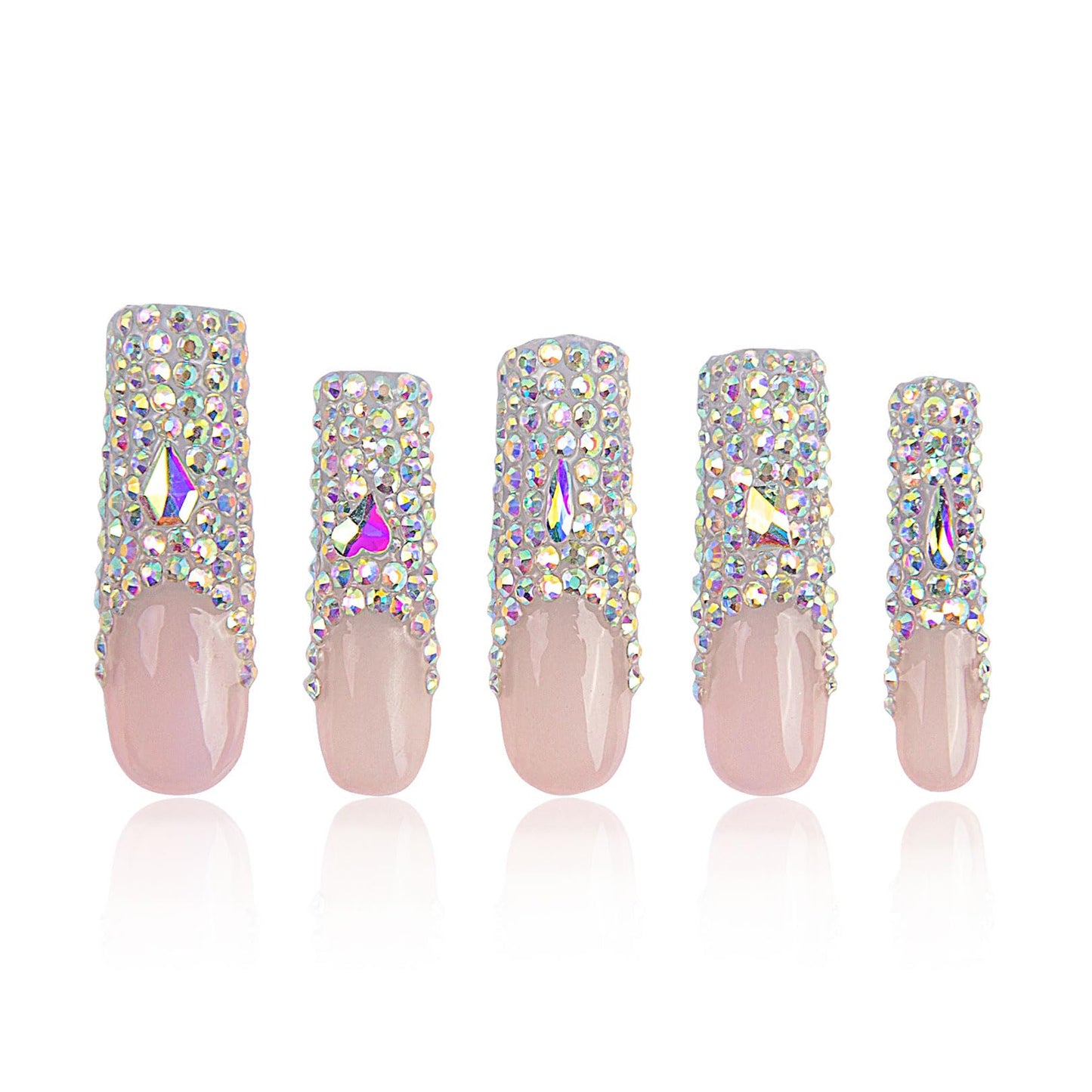 LOVFUL Press on Nails Angel's Tear Rhinestone | Handmade with Full Covered Crystals | Reusable Fake Nails | Square Mid length 1.7in | H48-L