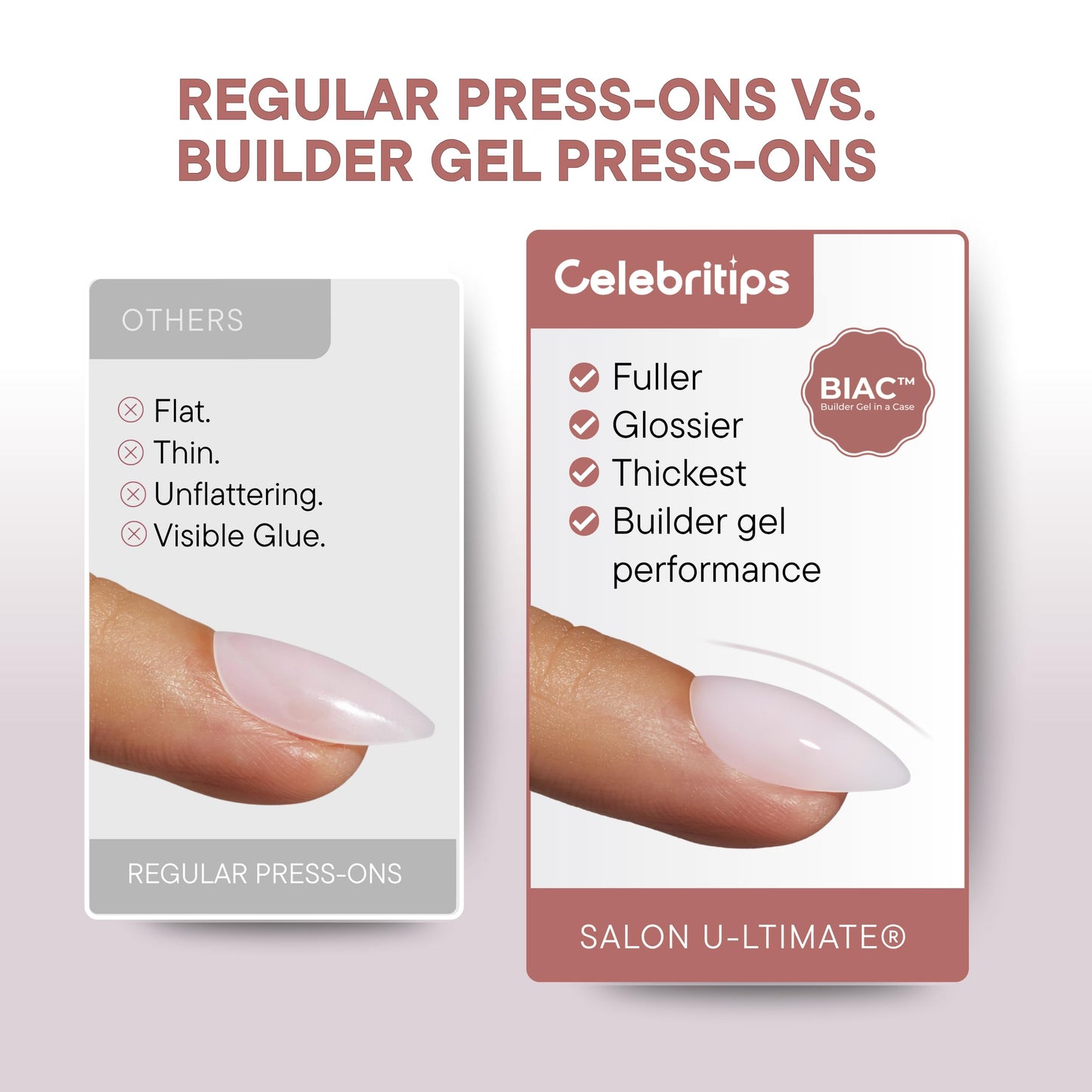 Celebritips Press On Nails - Salon U-ltimate™ | Clean Pink, Short Almond Nails, Reusable | 16 sizes - 32 Nails Kit with Glue and Sticky Tabs