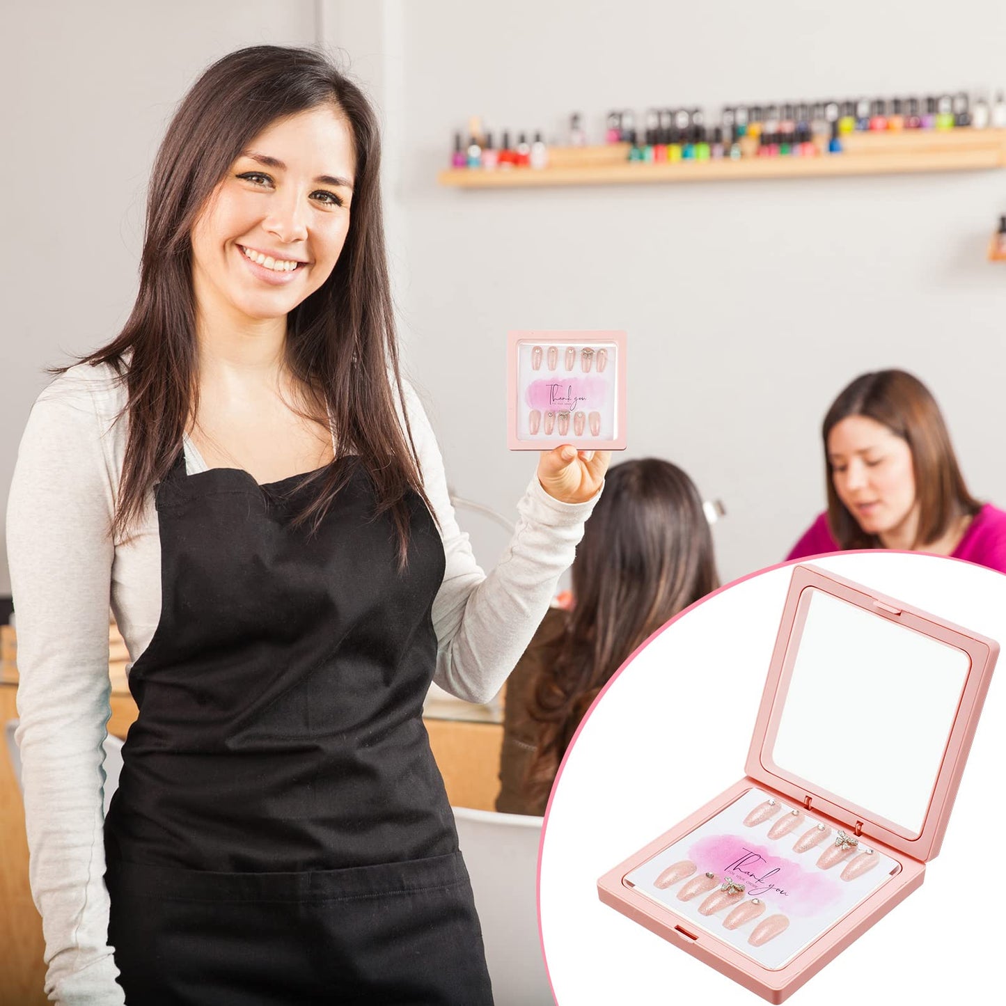 meekoo 30 Pcs Press on Nail Packaging Box with 90 Pcs Adhesive Double Sided Tape Artificial Nail Display Case Storage Container Box Acrylic Packaging Organizer for Art Home Salon(Pink)